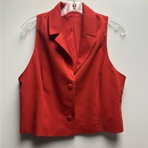 Red Cropped Blazer Vest & Pleated Mini Skirt Matching Set